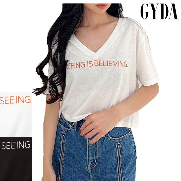 画像1: GYDA ( ジェイダ ) - VネックLOGO LOOSE SHORT Tシャツ (1)