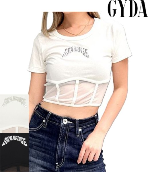 画像1: GYDA ( ジェイダ ) - GRANDIOSEコルセットデザインTシャツ (1)