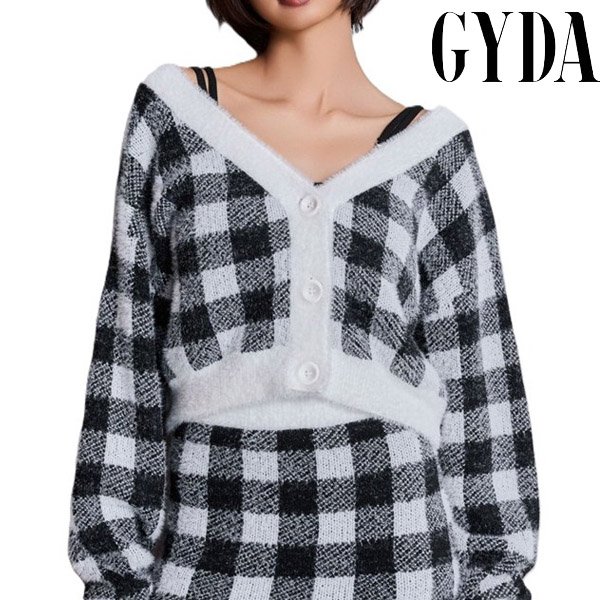 画像1: GYDA ( ジェイダ ) - CHECK shaggyニットカーディガン (1)