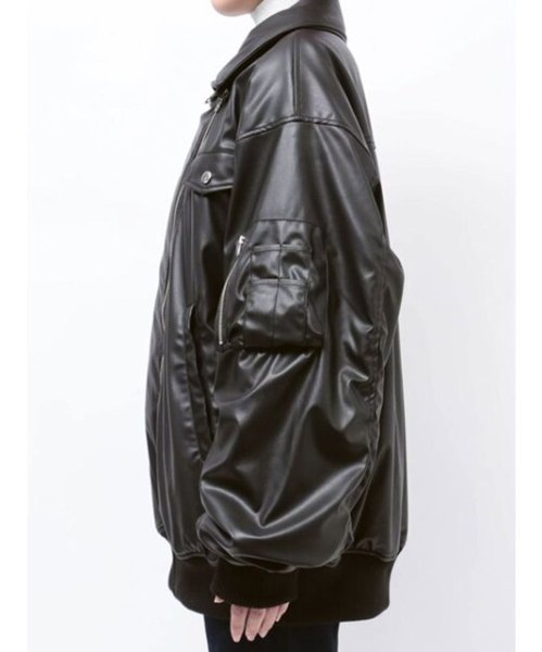 画像2: jouetie ( ジュエティ ) - フェイクレザーライダースMA-1ジャケット (2)