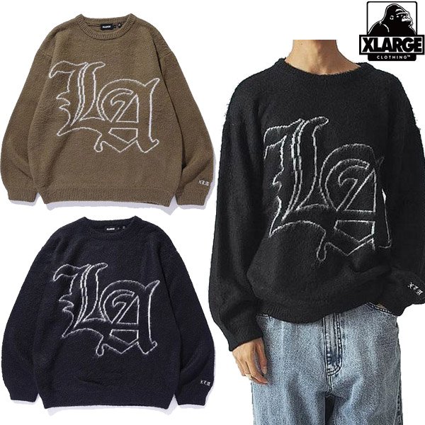 画像1: XLARGE ( エクストララージ ) - OLD ENGLISH MOHAIR CREWNECK KNIT (1)