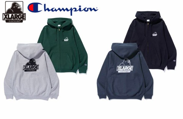 画像1: XLARGE ( エクストララージ ) - XLARGE x Champion REVERSE WEAVE ZIP UP HOODED SWEATSHIRT (1)