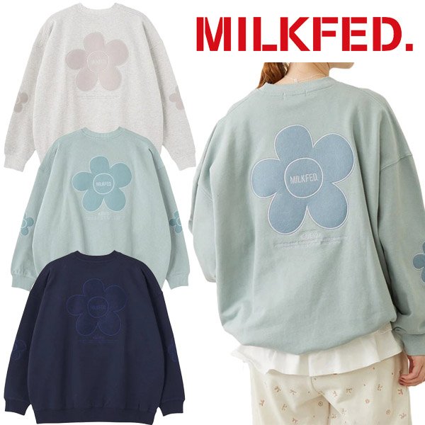 画像1: MILKFED ( ミルクフェド ) - FLOWER ELBOW PATCH SWEAT TOP (1)