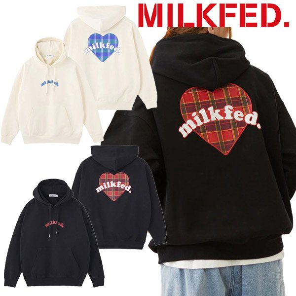 画像1: MILKFED ( ミルクフェド ) - PLAID HEART SWEAT HOODIE (1)