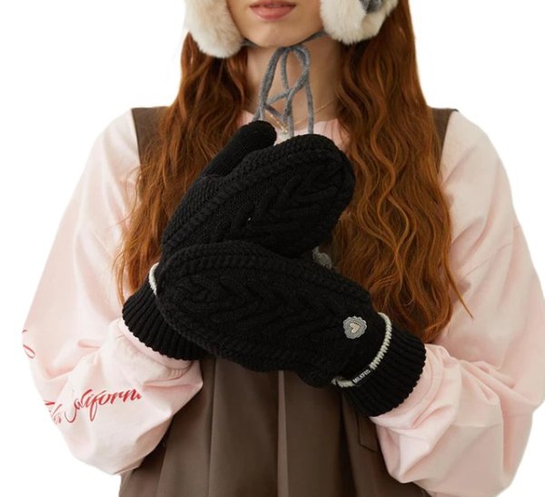 画像10: MILKFED ( ミルクフェド ) - HEART CABLE MITTENS (10)