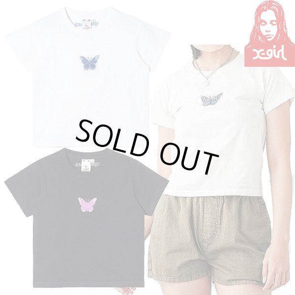 画像1: X-girl ( エックスガール ) - EMBROIDERED BUTTERFLY LOGO S/S BABY TEE (1)