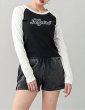 画像10: X-girl ( エックスガール ) - RHINESTONE SCRIPT LOGO L/S RAGLAN BABY TEE (10)