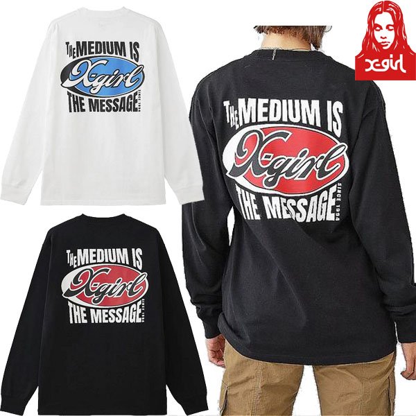 画像1: X-girl ( エックスガール ) - OVAL AND MESSAGE LOGO L/S TEE (1)