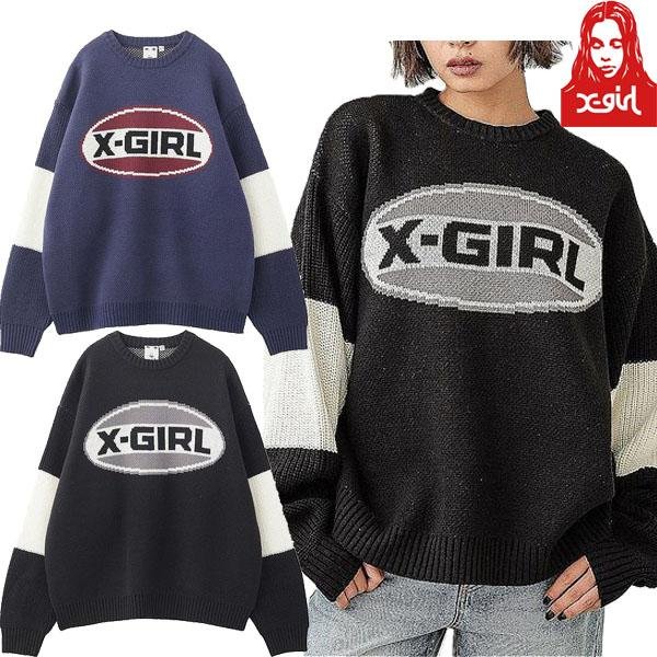 画像1: X-girl ( エックスガール ) - BICOLOR OVAL LOGO JACQUARD KNIT TOP (1)