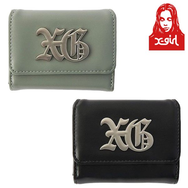 画像1: X-girl ( エックスガール ) - OLD ENGLISH LOGO BUCKLE FAUX LEATHER MINI WALLET (1)