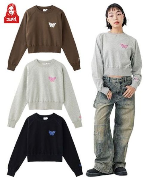 画像1: X-girl ( エックスガール ) - BUTTERFLY RAGLAN COMPACT SWEAT TOP (1)