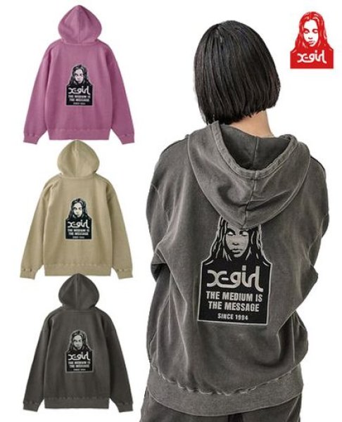 画像1: X-girl ( エックスガール ) - MESSAGE AND FACE FADED ZIP UP SWEAT HOODIE (1)