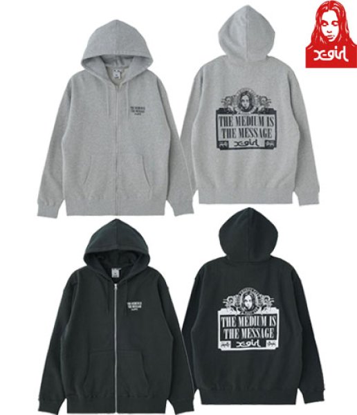 画像1: X-girl ( エックスガール ) - VINTAGE LABEL FACE LOGO ZIP UP SWEAT HOODIE (1)