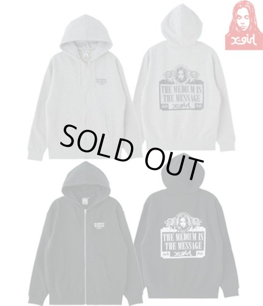 画像1: X-girl ( エックスガール ) - VINTAGE LABEL FACE LOGO ZIP UP SWEAT HOODIE (1)