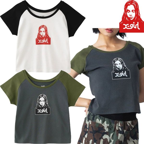 画像1: X-girl ( エックスガール ) - FACE RAGLAN S/S BABY TEE (1)