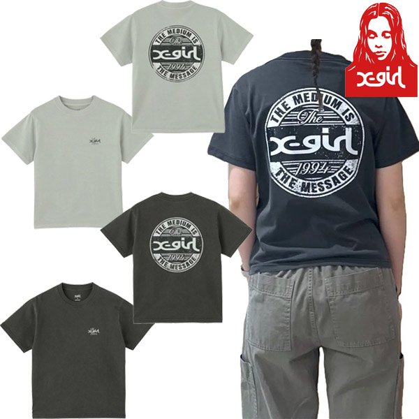 画像1: X-girl ( エックスガール ) - PIGMENT DISTRESSED CIRCLE LOGO S/S TEE (1)