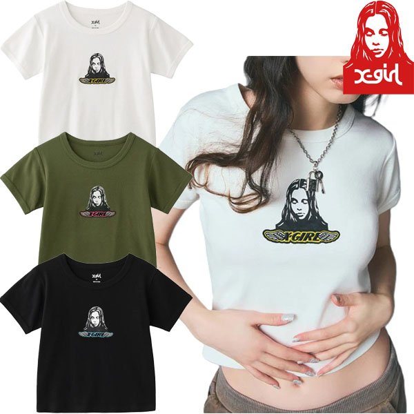 画像1: X-girl ( エックスガール ) - ANGEL FACE PATCH S/S BABY TEE (1)
