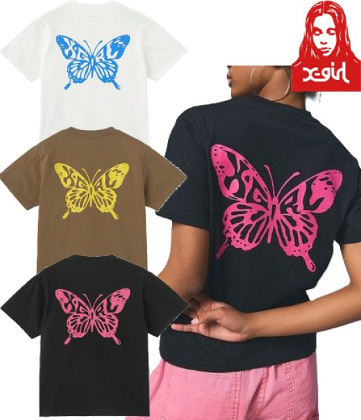 画像1: X-girl ( エックスガール ) - BUTTERFLY SILHOUETTE LOGO S/S TEE (1)
