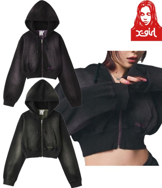 画像1: X-girl ( エックスガール ) - FADED COMPACT L/S ZIP UP HOODIE (1)