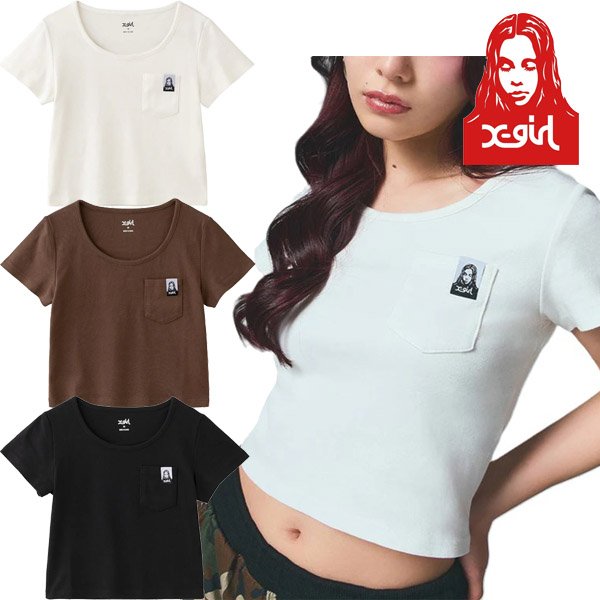 画像1: X-girl ( エックスガール ) - FACE LABEL POCKET BABY TEE (1)