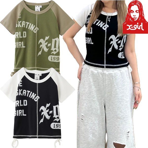 画像1: X-girl ( エックスガール ) - PANELED GRAPHIC RAGLAN BABY TEE (1)