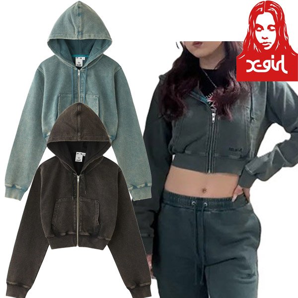 画像1: X-girl ( エックスガール ) - DUSTY COMPACT ZIP UP SWEAT HOODIE (1)