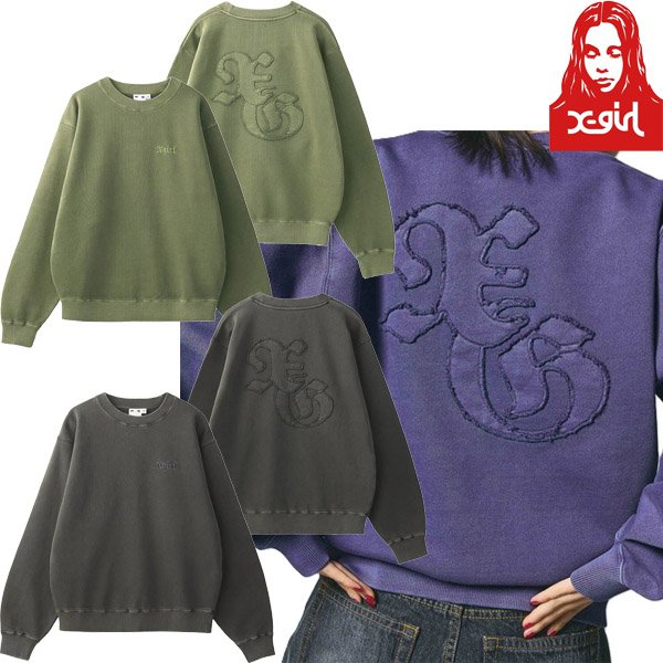 画像1: ☆予約商品☆ X-girl ( エックスガール ) - LOGO PATCH PIGMENT DYED CREWNECK SWEAT TOP (1)