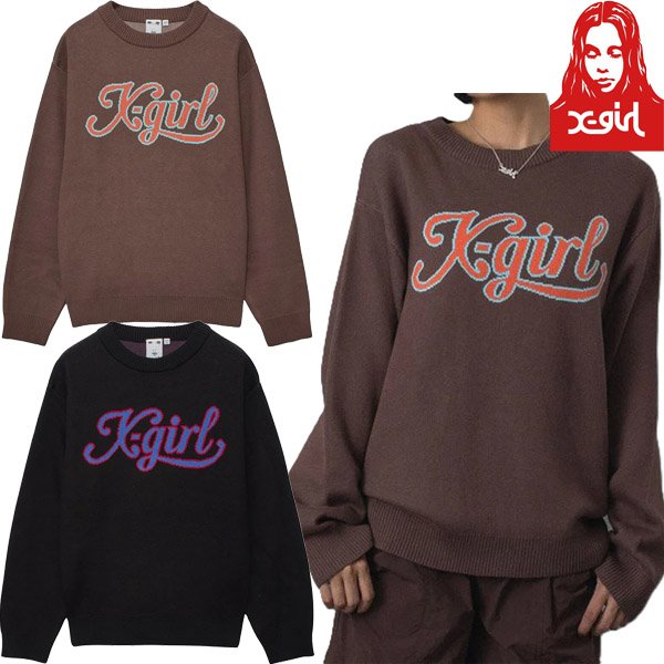 画像1: X-girl ( エックスガール ) - LETTERING LOGO JACQUARD KNIT TOP (1)