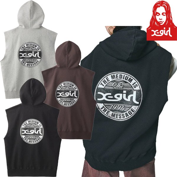 画像1: X-girl ( エックスガール ) - DISTRESSED CIRCLE LOGO ZIP UP SWEAT VEST (1)