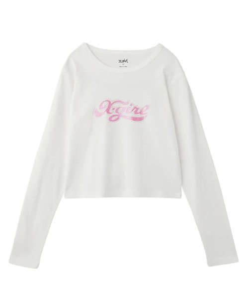 画像2: X-girl ( エックスガール ) - RHINESTONE AND GLITTER LOGO L/S BABY TEE (2)