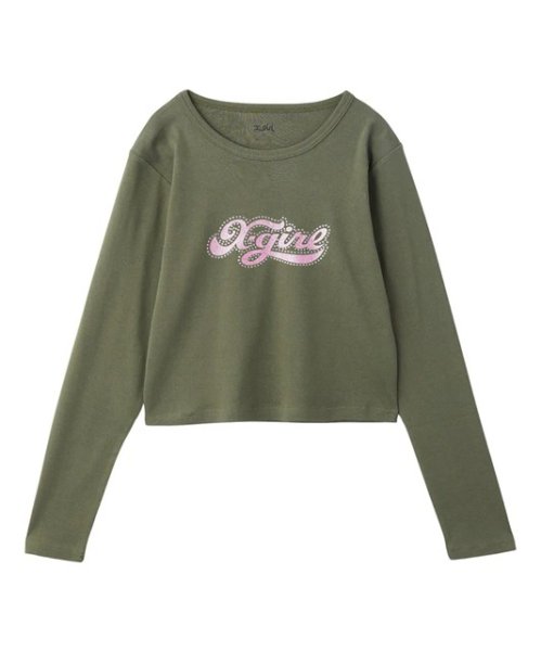 画像3: X-girl ( エックスガール ) - RHINESTONE AND GLITTER LOGO L/S BABY TEE (3)