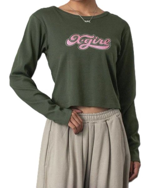 画像10: X-girl ( エックスガール ) - RHINESTONE AND GLITTER LOGO L/S BABY TEE (10)