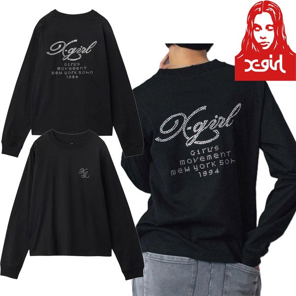 画像1: X-girl ( エックスガール ) - RHINESTONE COMBINATION LOGO L/S TEE (1)