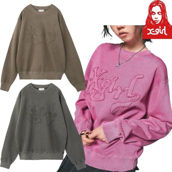 画像1: X-girl ( エックスガール ) - DISTORTED LOGO PATCH FADED SWEAT TOP (1)