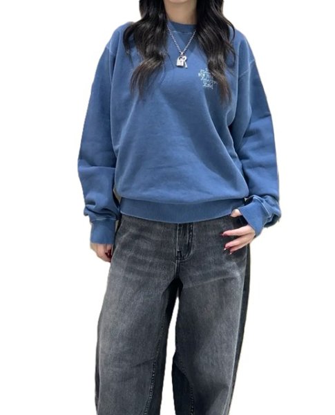 画像12: X-girl ( エックスガール ) - MIX LOGO & FACE FADED CREWNECK SWEAT TOP (12)