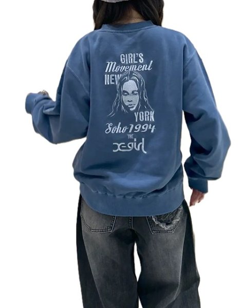 画像13: X-girl ( エックスガール ) - MIX LOGO & FACE FADED CREWNECK SWEAT TOP (13)