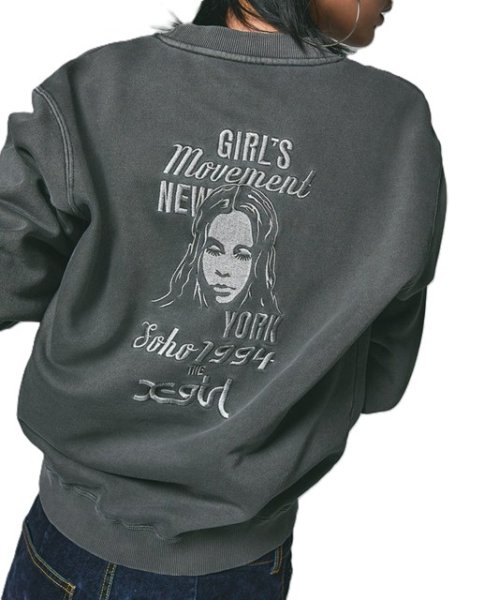 画像14: X-girl ( エックスガール ) - MIX LOGO & FACE FADED CREWNECK SWEAT TOP (14)