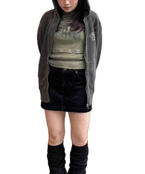 画像15: X-girl ( エックスガール ) - MIX LOGO & FACE FADED ZIP UP SWEAT HOODIE (15)