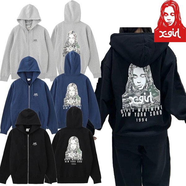 画像1: X-girl ( エックスガール ) - COLLAGE CAMO FACE ZIP UP SWEAT HOODIE (1)