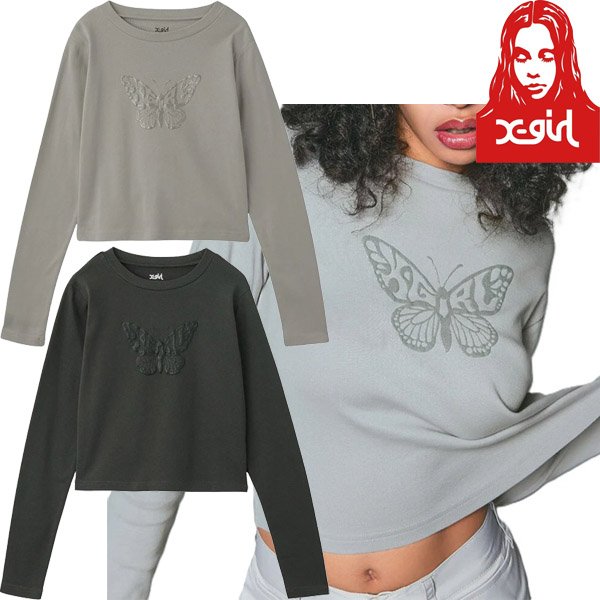 画像1: X-girl ( エックスガール ) - BUTTERFLY FOAM PRINT L/S BABY TEE (1)