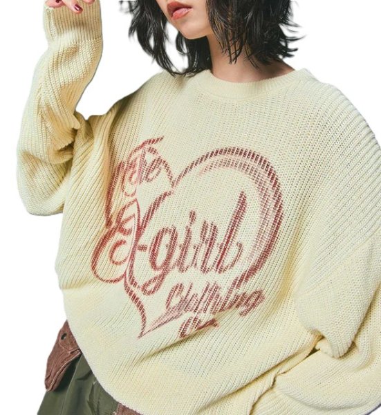 画像9: X-girl ( エックスガール ) - HEART SPRAY LOGO KNIT TOP (9)