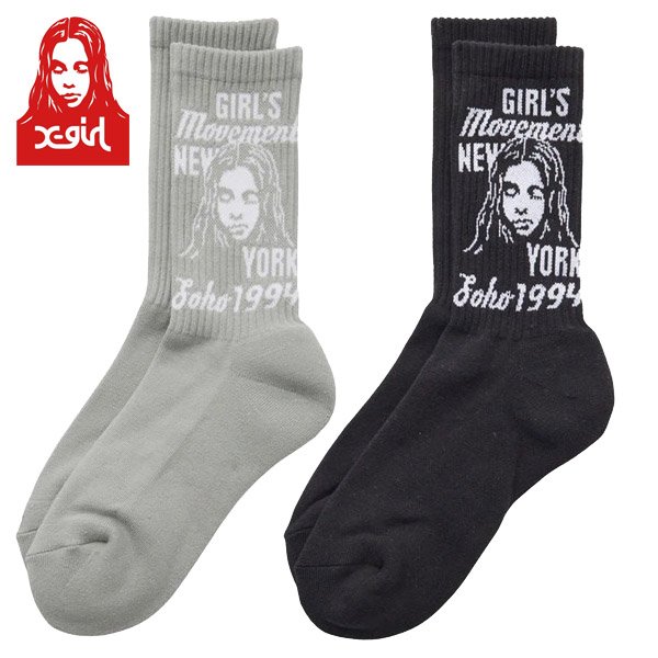 画像1: X-girl ( エックスガール ) - MIX LOGO & FACE RIB SOCKS (1)