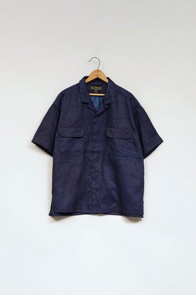 画像1: NIGEL CABOURN  （ ナイジェル・ケーボン ） - Nigel Cabourn  オープンカラーシャツ - リネンインディゴ / OPEN COLLAR SHIRT - LINEN INDIGO   80500011006   (1)