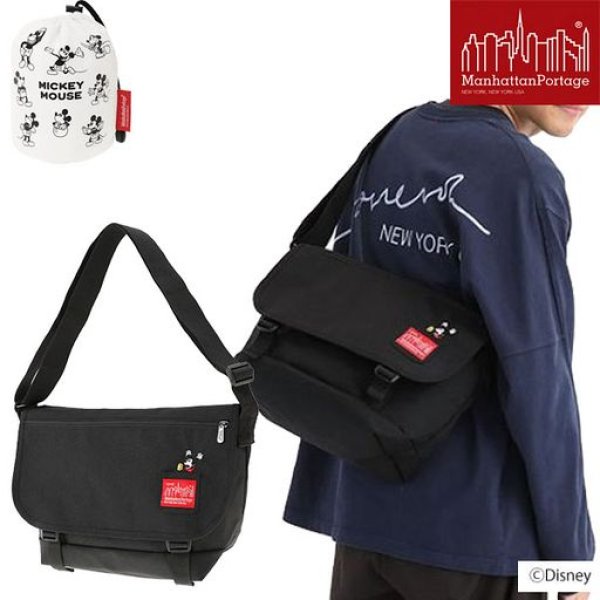 画像1: Manhattan Portage (マンハッタンポーテージ) - Nylon Messenger Bag JR Flap Zipper Pocket / Mickey Mouse (1)