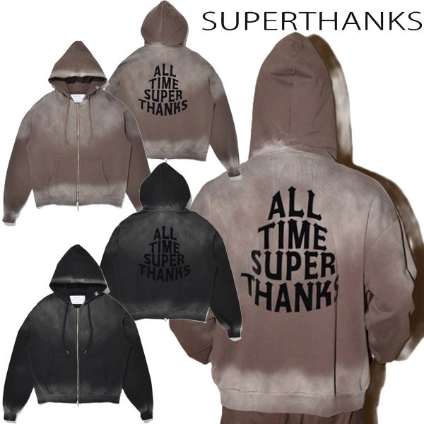 画像1: SUPERTHANKS (スーパーサンクス) - Sun faded Flocky print Zip-Hoodie Sweat (1)