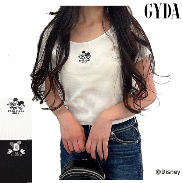 GYDA ( ジェイダ ) - Mickey Mouse/FRONT EMBROIDERY テレコ Tシャツ