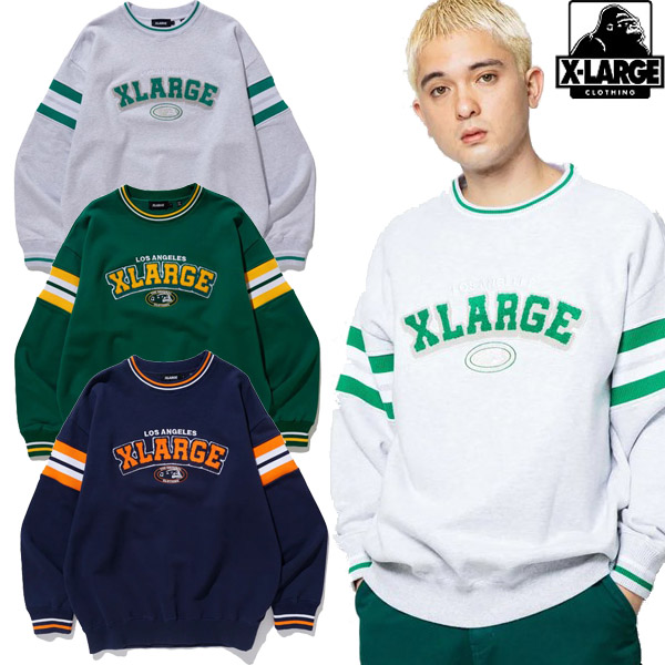 XLARGE ( エクストララージ ) - STRIPED SLEEVE TEAM LOGO CREWNECK