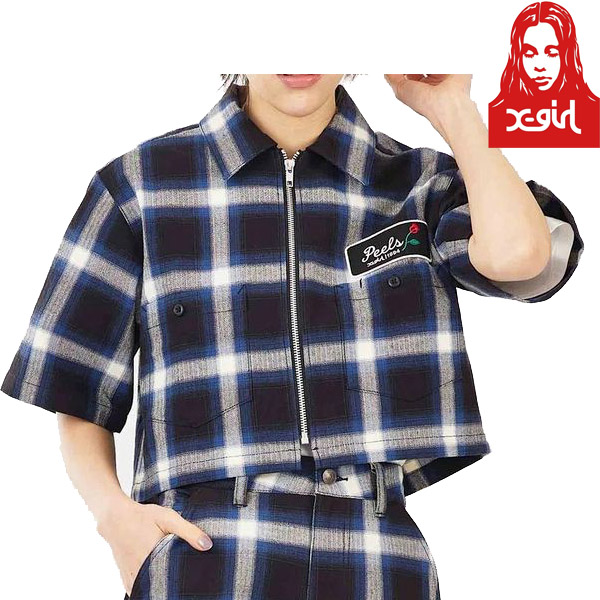 X-girl ( エックスガール ) - X-girl × Peels PLAID ZIP UP CROPPED