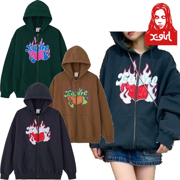 X-girl SWEAT ZIP UP HOODIE  銈搞儍銉椼偄銉冦儣銉戙兗銈兗