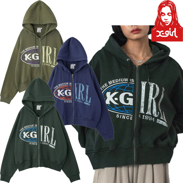 ☆予約☆ X-girl ( エックスガール ) - PANELED GRAPHIC ZIP UP SWEAT HOODIE